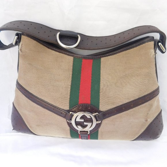 GUCCI SUPREME CANVAS RED GREEN STRIPE SHOULDER BAG - Picture 1 of 8